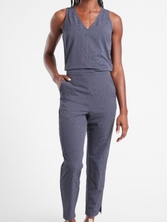 Athleta Pants - Athleta Brooklyn Textured Jumpsuit Leopard Blue Sleeveless Ankle Size 2